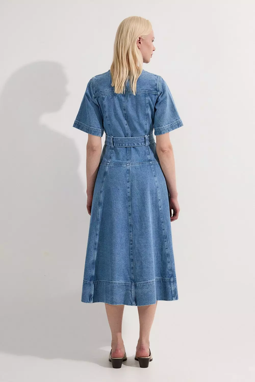 【KAREN MILLEN】デニム ソフトウォッシュ 半袖 ベルト付ドレス bkk24107_mid blue_xl?$